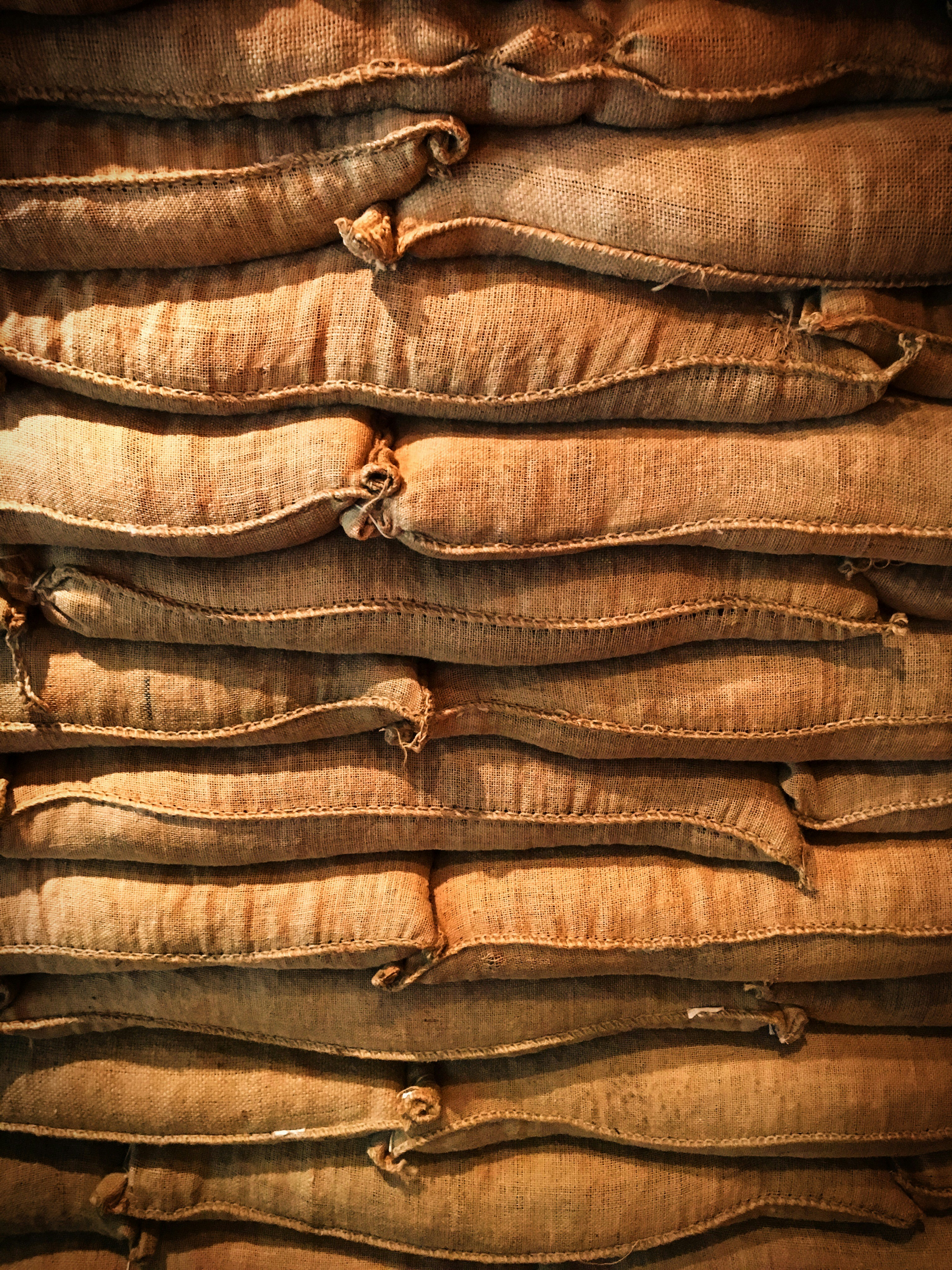 Coffee sacks stacked in a warehouse